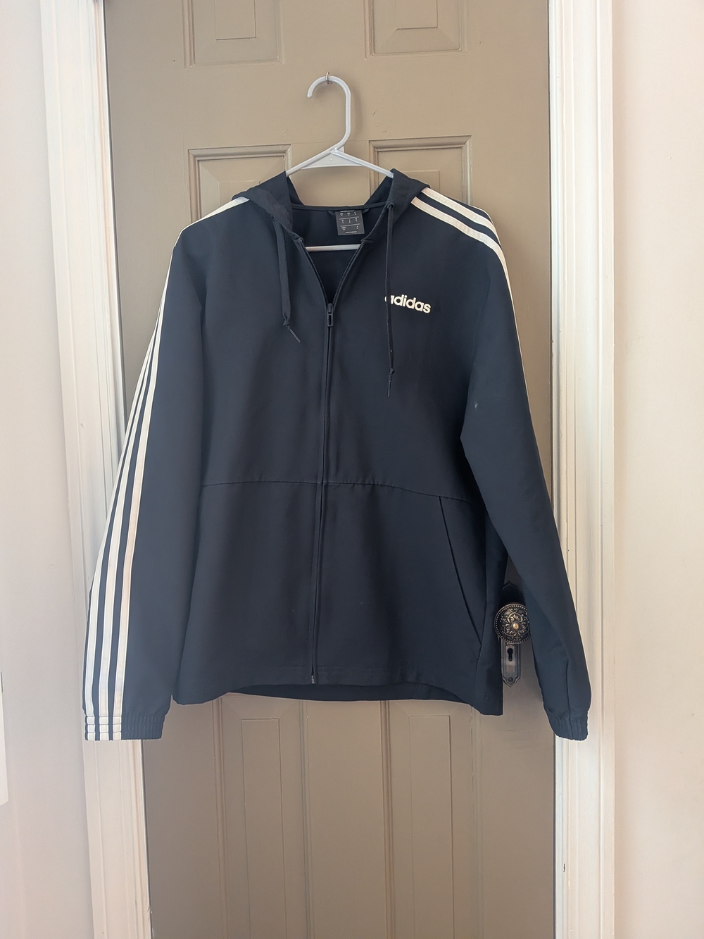 Adidas Black Zip-Up Hoodie with White Stripes Small